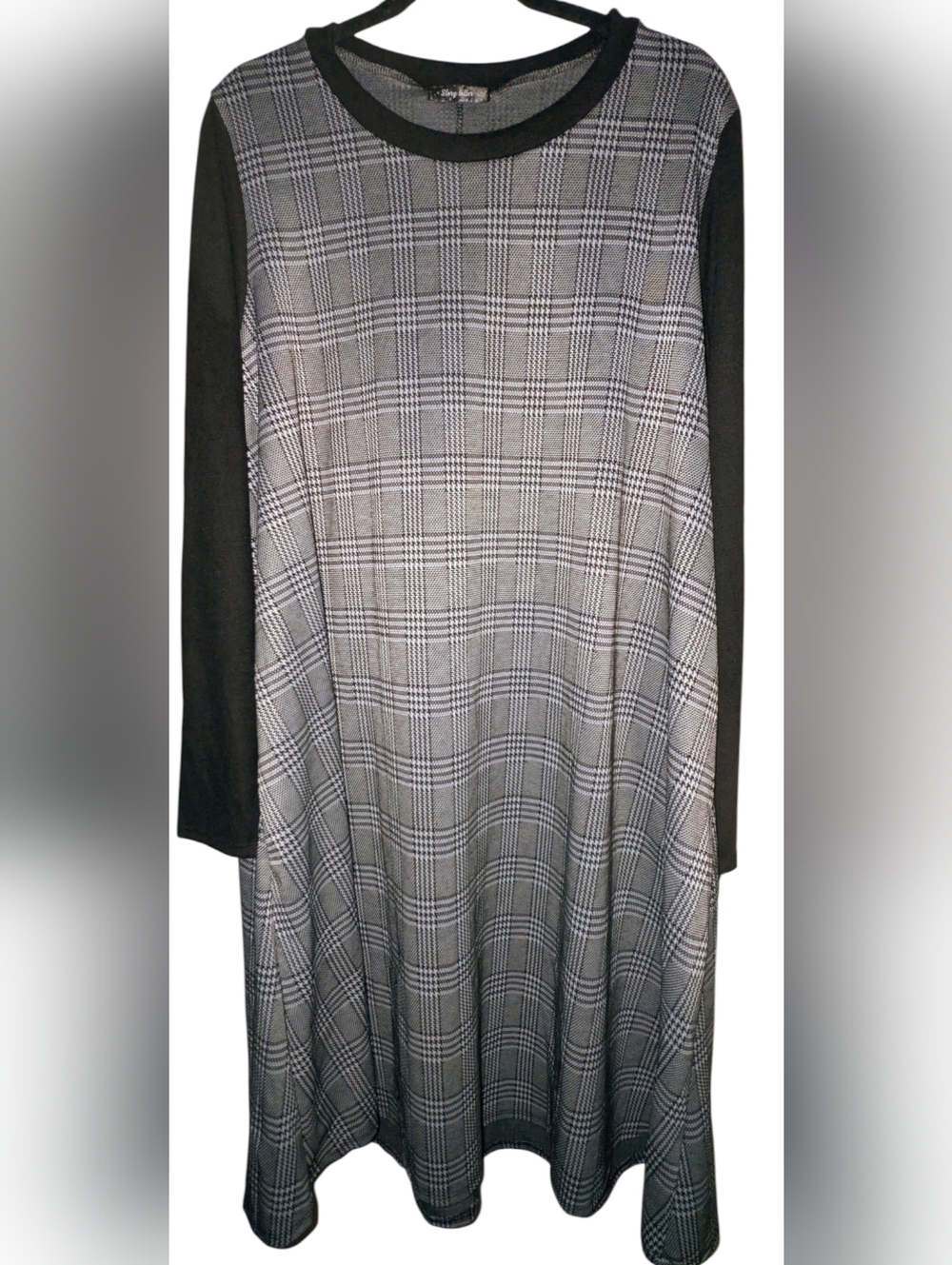 Storyteller Plaid A-Line Tunic Dress Gray Black Herringbone 3X NWOT